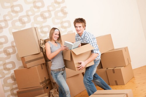 Packed boxes and furniture ready for transport in South London
